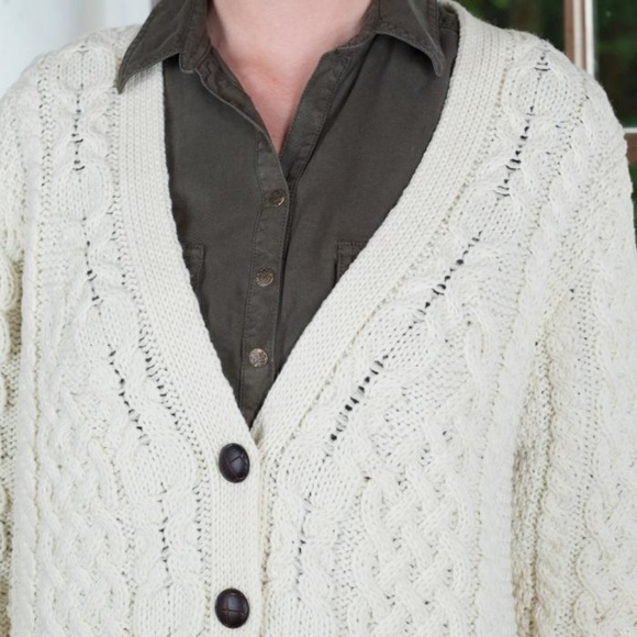 Vintage Aran Irish Boyfriend Crew Neck Cardigan Designer - Picture 4 of 7
